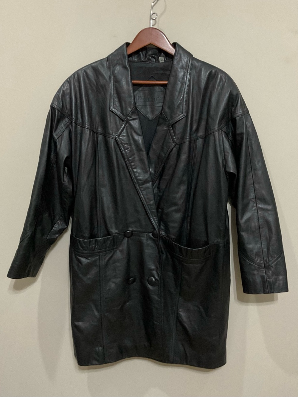 Preston & York Black Leather 3/4 Length Jacket Mens Sz Med Dark Academia Coat